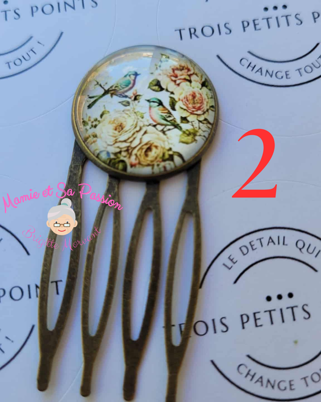 Peigne à cheveux 4 dents style ancien - Dôme verre