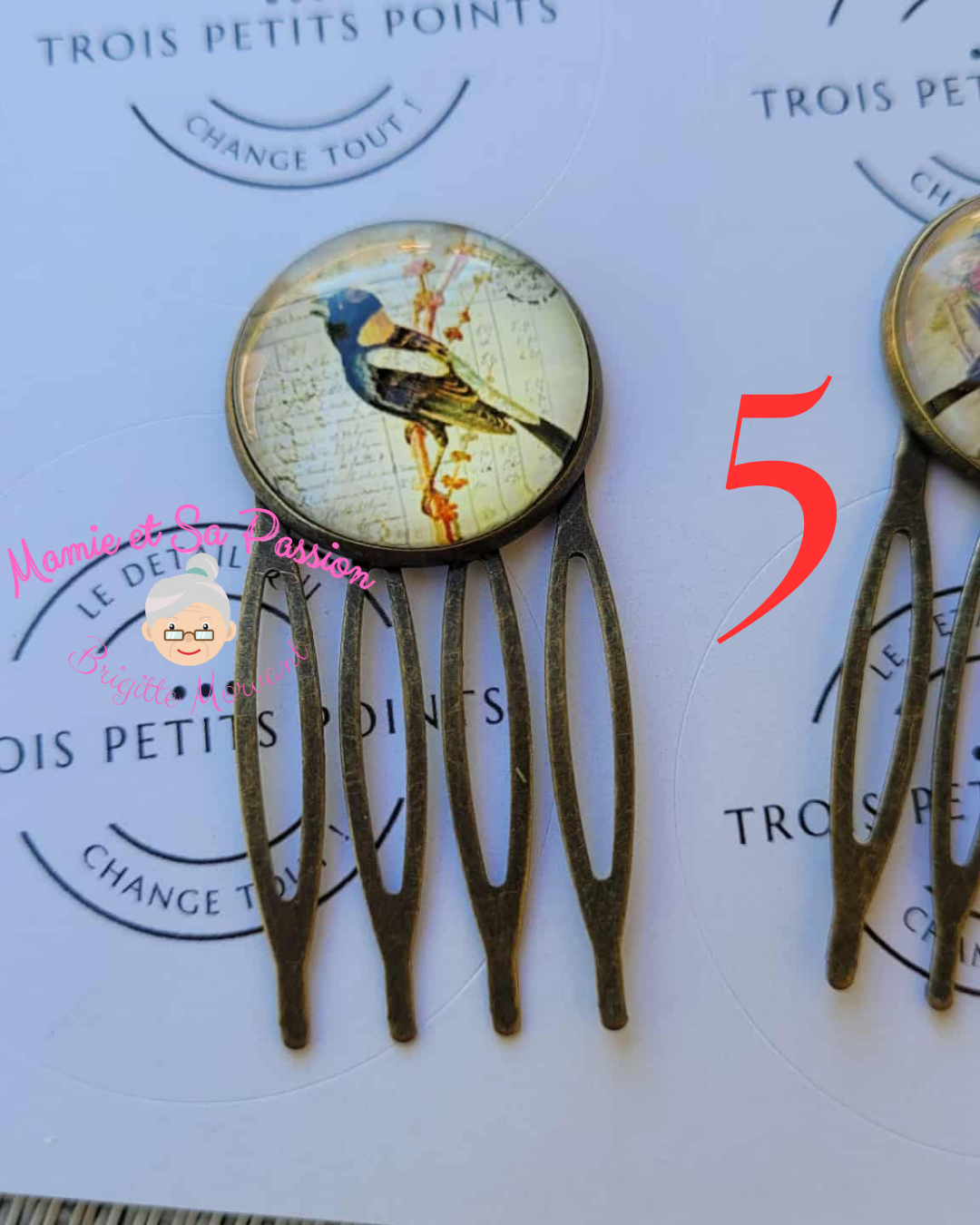 Peigne à cheveux 4 dents style ancien - Dôme verre