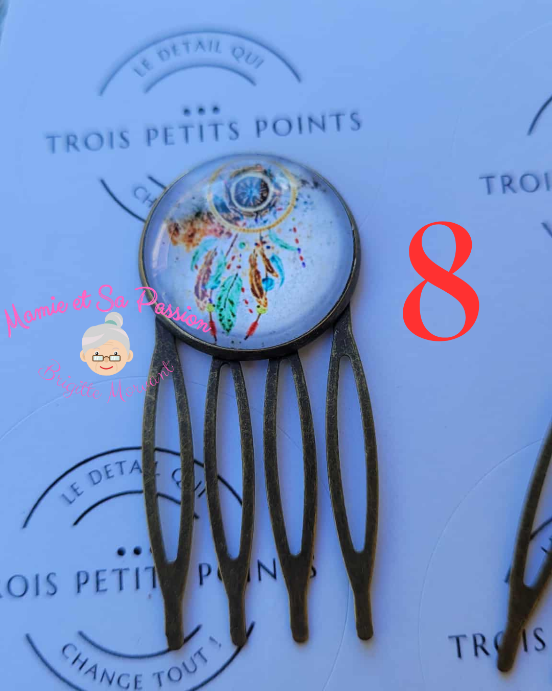 Peigne à cheveux 4 dents style ancien - Dôme verre