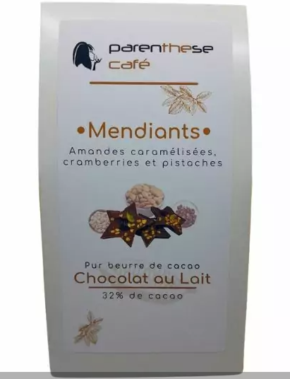 Mendiants de chocolat au Lait, Amandes, Cranberries & Pistaches