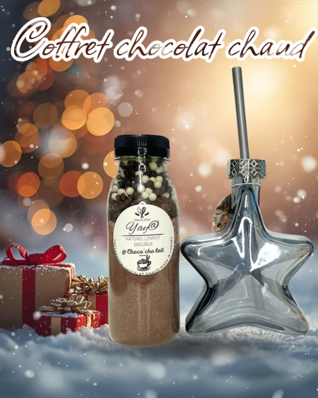 Coffret Verre à Paille et Préparation pour Chocolat Chaud