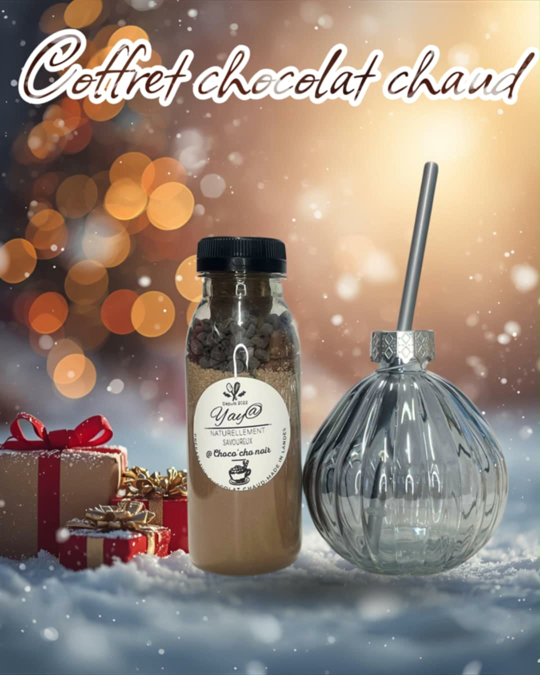 Coffret Verre à Paille et Préparation pour Chocolat Chaud