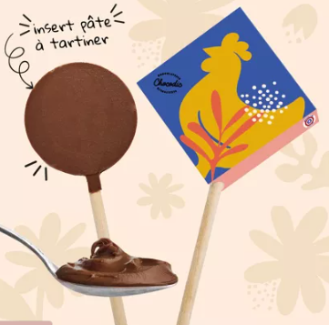 La sucette Frimousse chocolat lait intérieur pâte à tartiner maison