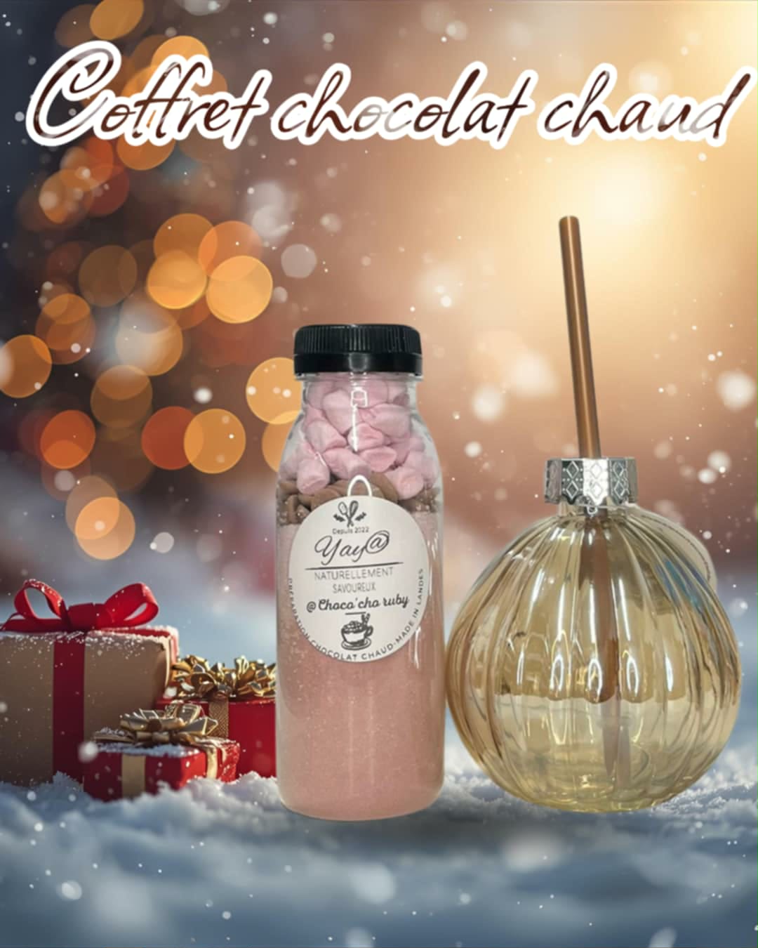 Coffret Verre à Paille et Préparation pour Chocolat Chaud