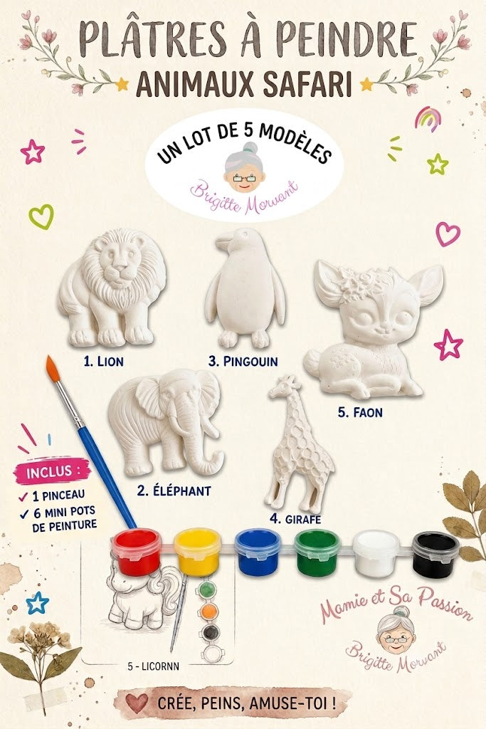 Plâtres à Peindre – Kit Créatif avec 6 Pots de Peinture et 1 Pinceau
