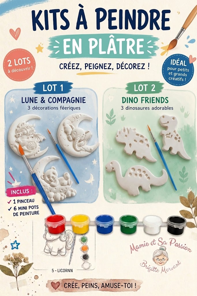 Plâtres à Peindre – Kit Créatif avec 6 Pots de Peinture et 1 Pinceau